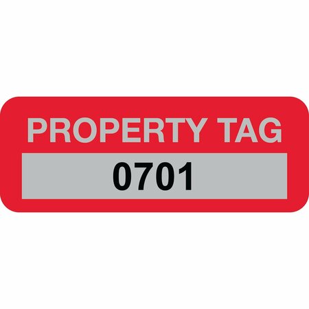 LUSTRE-CAL Property ID Label PROPERTY TAG5 Alum Dark Red 2in x 0.75in  Serialized 0701-0800, 100PK 253740Ma1Rd0701